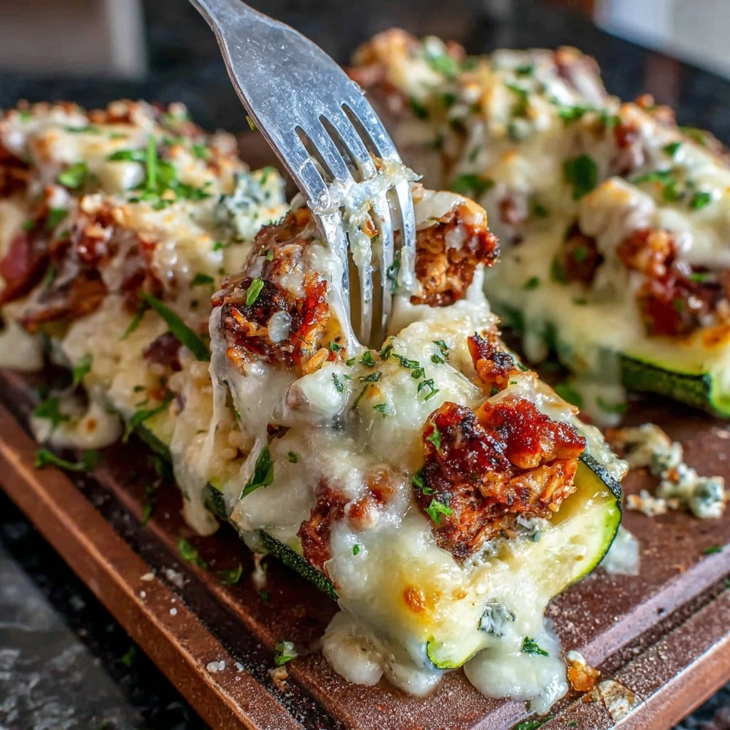 Shredded Chicken Stuffed Zucchini Boats