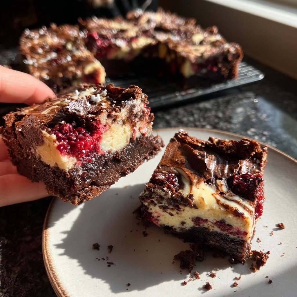 Cottage Cheese Brownies with Blackberry Swirl