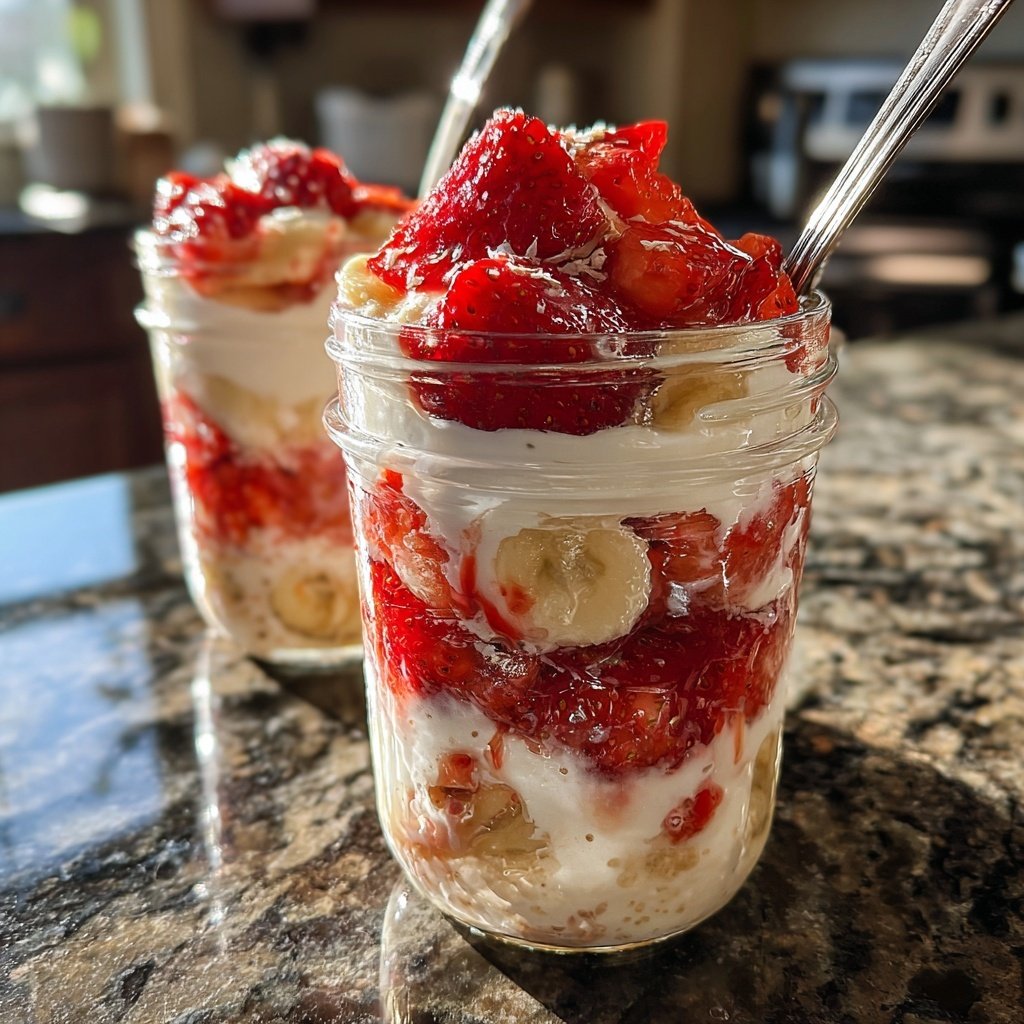 Strawberry Banana Breakfast Jars