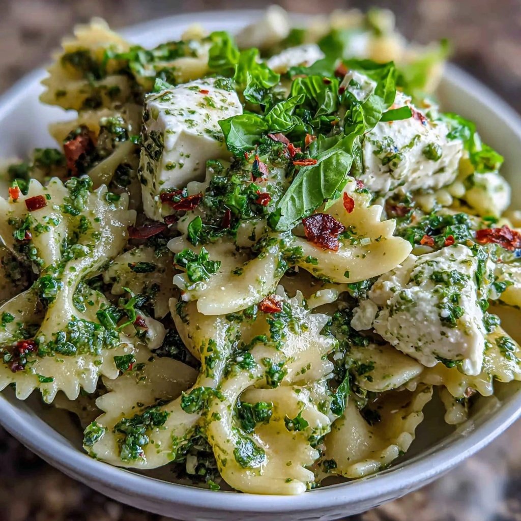 Bow Tie Pasta With Pesto And Mozzarella